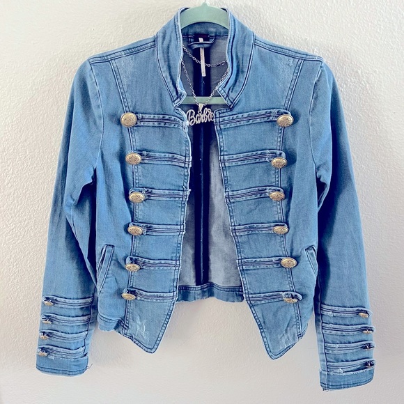 Free People Jackets & Blazers - FREE PEOPLE Jean Jacket Ribbed Pleated Moto Jacket